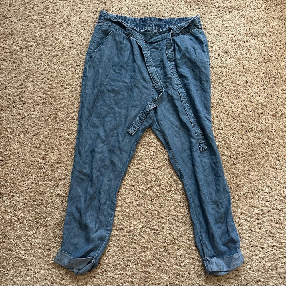 SOHO New York & Company Jeans Womens Sz M Pants Blue Chambray Belted CasualChic